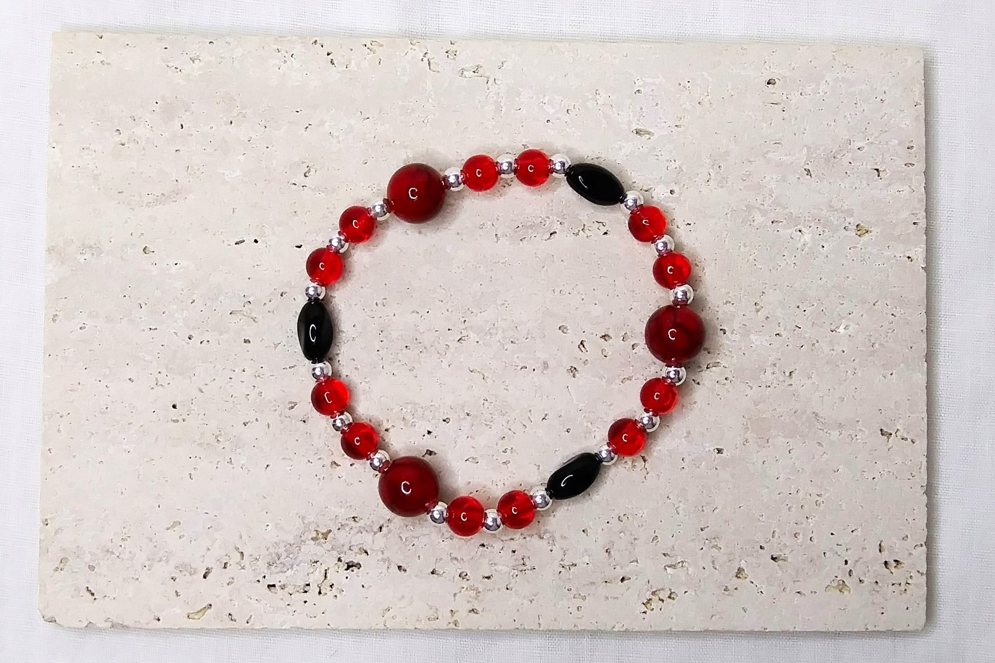 Red Coral beads, Glass Beads stretch stackable bracelet