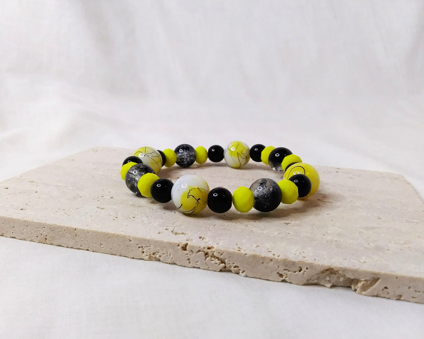 Yellow and black stretch stackable bracelet 