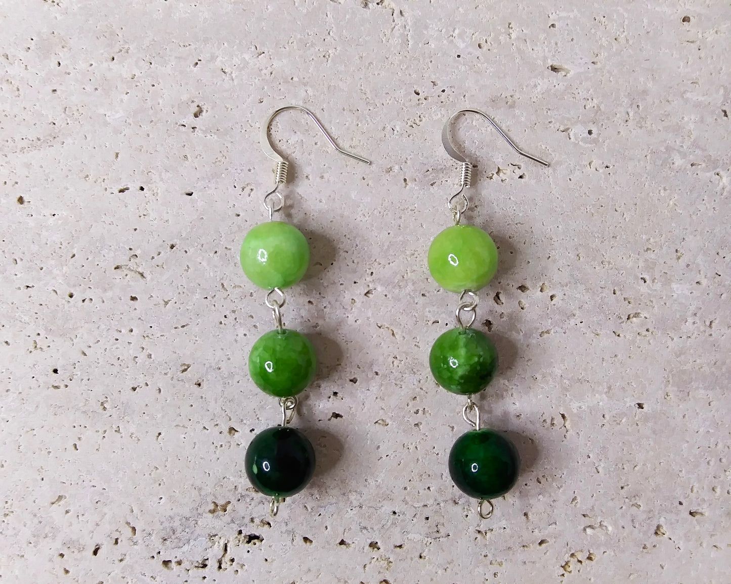 Dyed Green Quartzite Beaded Earrings in silver