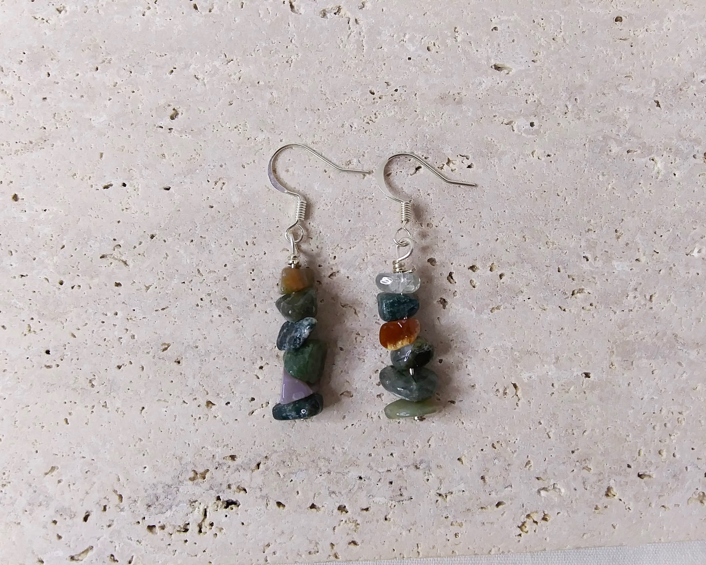 Small chip gemstone earrings in silver