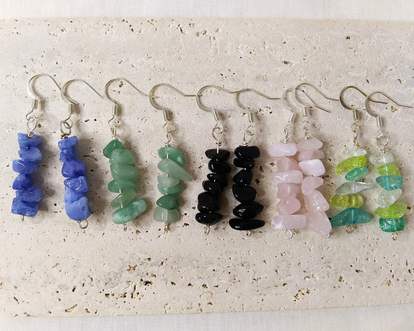 Small chip gemstone earrings in silver