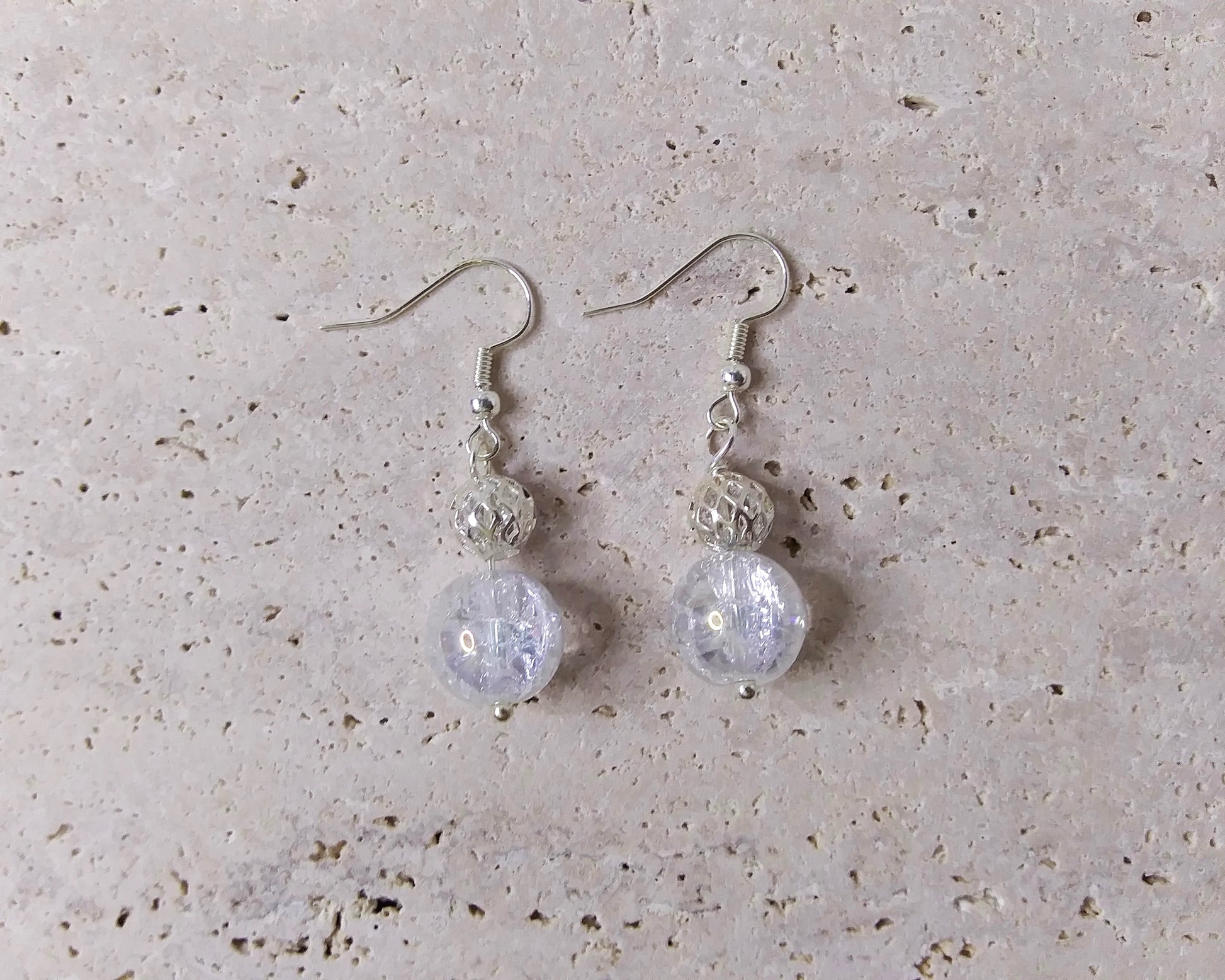 silver clear globe earrings