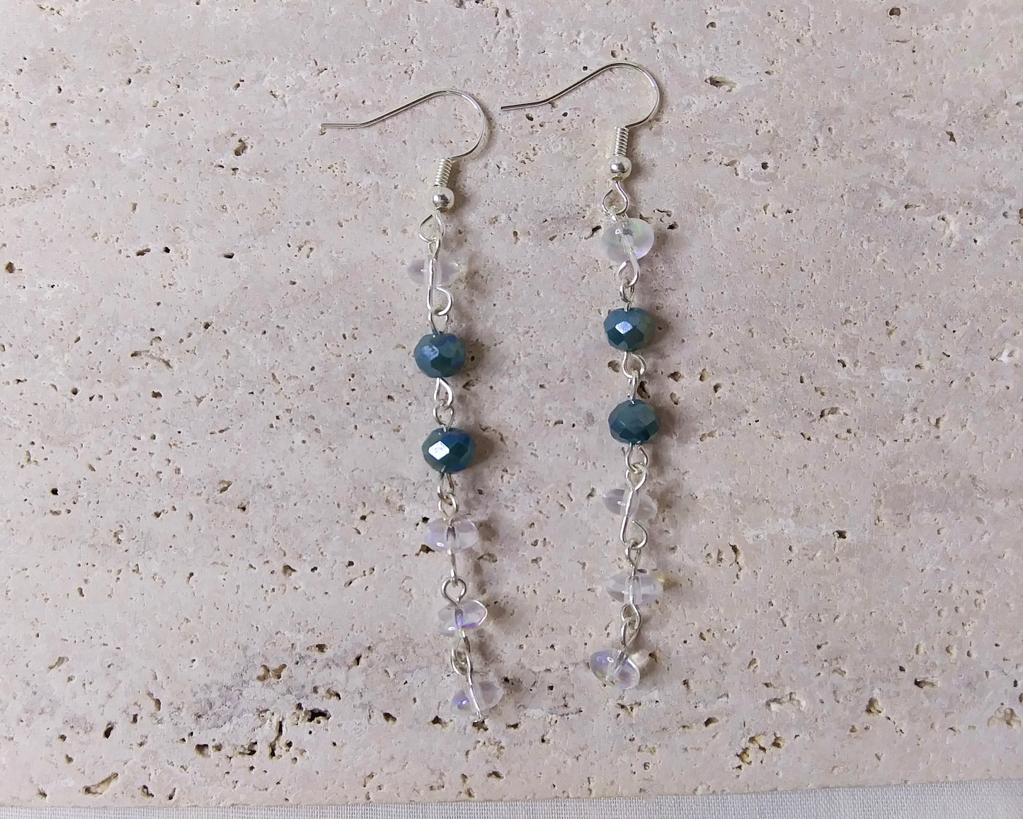 long beaded silver earrings